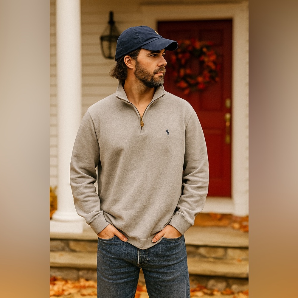 Polo Ralph Lauren 1/4 Zip Pullover Sweater Gray Ribbed Casual Preppy Men's Sz XL